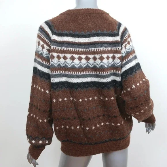 RE/DONE 50s Raglan Crew Sweater Brown Fair Isle Wool-Alpaca Size Medium - Picture 4 of 7